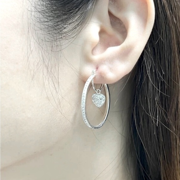 925 Sterling Silver Heart Pendant Circle Hoop Earrings With Natural Crystal Bead - Picture 4 of 4